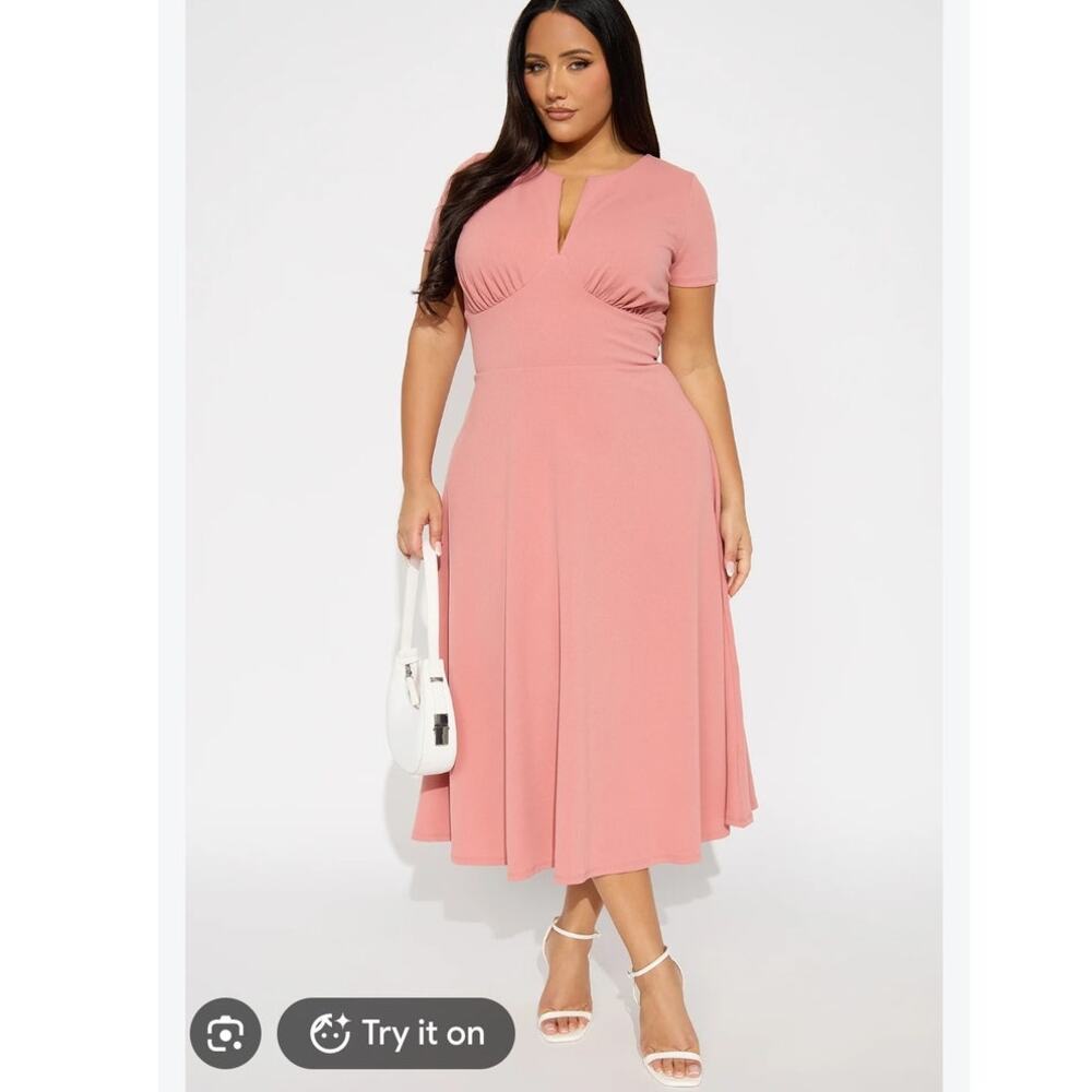 Fashion Nova Charlotte Short Sleeve Midi Dress Mauve Blush 3X Feminine Soft Girl